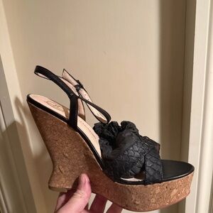 House of Harlow 1960 Black Woven Strap Wedge Sandals